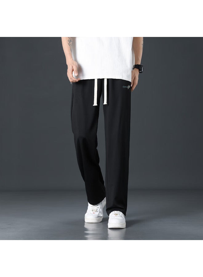 Clor Men's Pants, Spring And Summer Wide-leg Casual Trousers, Breathable Draping Sports Loose Straight-leg Pants, Cl06 Black, Size L - Image 4