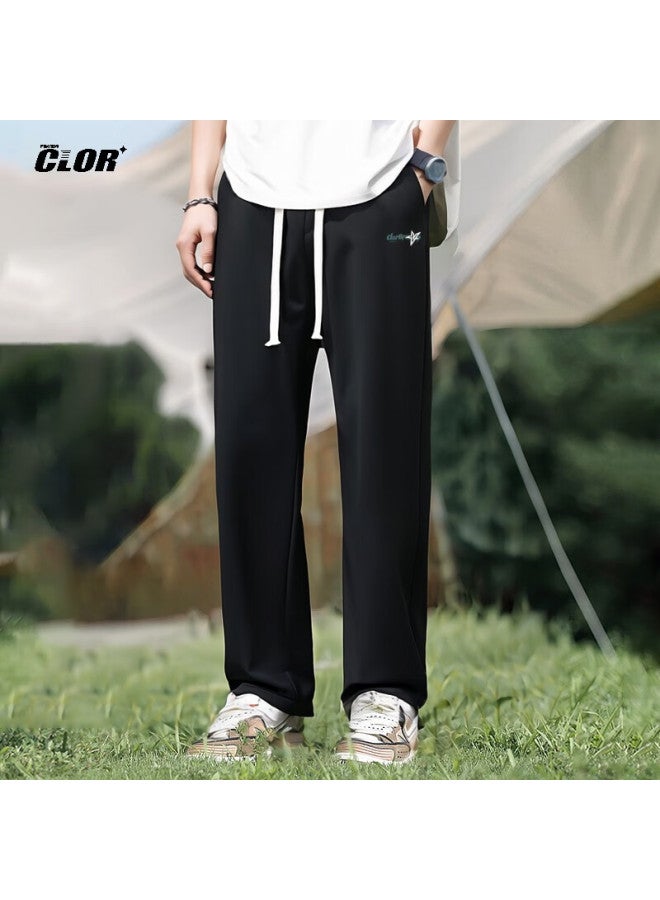 Clor Men's Pants, Spring And Summer Wide-leg Casual Trousers, Breathable Draping Sports Loose Straight-leg Pants, Cl06 Black, Size L - Image 1