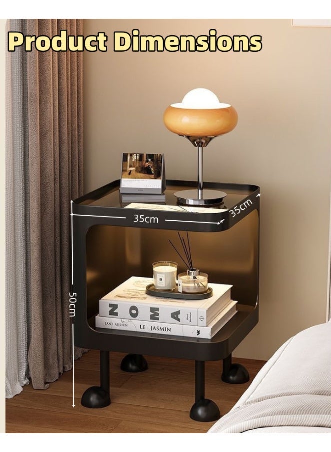 Modern Nightstand with Automatic Induction LED Light, 2-Tier Small End Table for Bedroom, 3C Tempered Glass Top & Carbon Steel Frame, Compact Side Table for Sofa/Bedroom (JJT-238-black) - Image 3