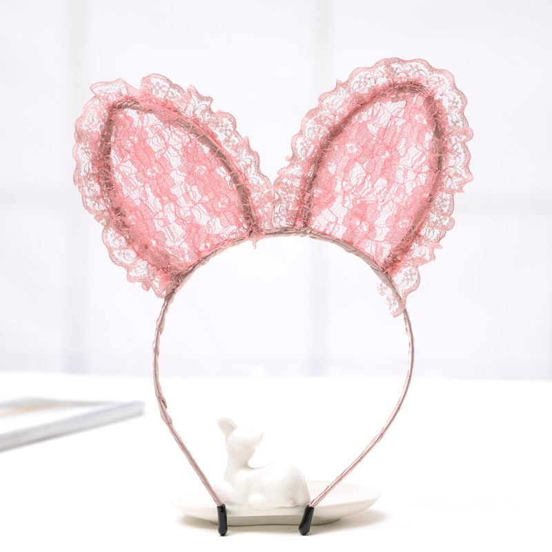Generic Lace Cute Cat Ear Hair Band Womens Face Wash Hair Clip Rabbit Ear Headband Sweet Internet Celebrity Simple Hair Accessories 21# large rabbit ears-lotus root starch 