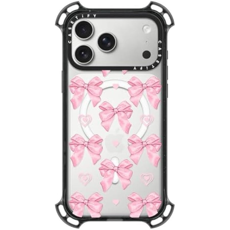 Casetify Bounce iPhone 17 Pro Max Case 【Shockproof/Compatible with Magsafe / 21.3 ft. 7X Military Grade Drop Protection】 - Pink Bows - Clear Black - Image 1