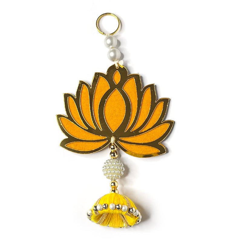 Craft Shop India Craft Shop India Handmade Yellow Acrylic Lotus Flower with Jhumka Style for Wall Decor Mandir Temple Pooja Decor Home Decor Diwali Decor Wedding and All Festival DecorSet of 18 