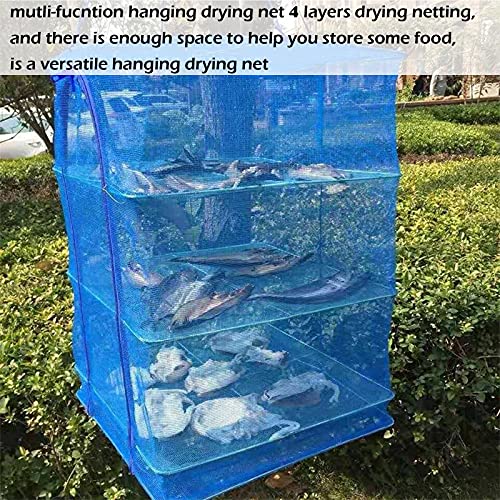 WEISGJA Drying Rack 4 Layers Folding Mesh, Foldable Nylon Netting, Hanging Drying Net, for Shrimp, Fish, Fruit, Vegetables, Herb, with Zipper Opening - Blue (25.59X13.78X13.78 in) - Image 2
