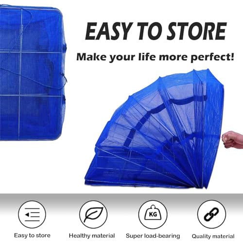 WEISGJA Drying Rack 4 Layers Folding Mesh, Foldable Nylon Netting, Hanging Drying Net, for Shrimp, Fish, Fruit, Vegetables, Herb, with Zipper Opening - Blue (25.59X13.78X13.78 in) - Image 4
