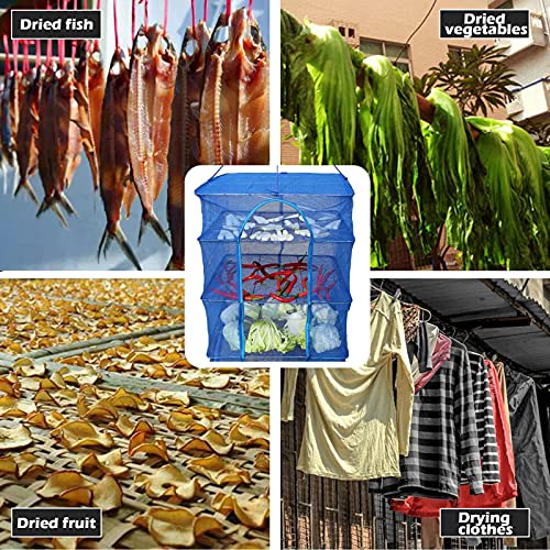 WEISGJA Drying Rack 4 Layers Folding Mesh, Foldable Nylon Netting, Hanging Drying Net, for Shrimp, Fish, Fruit, Vegetables, Herb, with Zipper Opening - Blue (25.59X13.78X13.78 in) - Image 3
