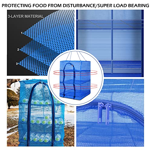 WEISGJA Drying Rack 4 Layers Folding Mesh, Foldable Nylon Netting, Hanging Drying Net, for Shrimp, Fish, Fruit, Vegetables, Herb, with Zipper Opening - Blue (25.59X13.78X13.78 in) - Image 5