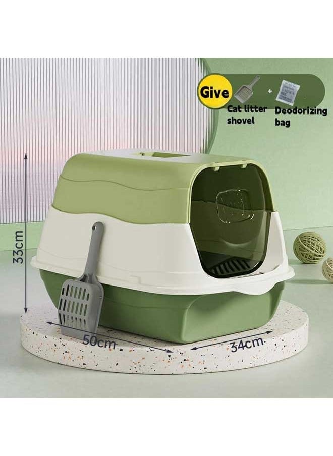 Berma Baby - Large Detachable Cat Litter Box,Fully Enclosed Cat Potty Tray with Lid Top Entry Toilet Anti-Splashing Cat Supplies with Plastic Scoop & Deodorizing Bag Easy Clean No Smell Kitty (Green) - Image 1