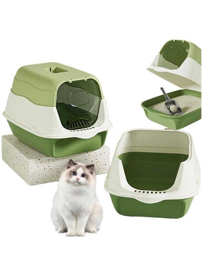 Berma Baby - Large Detachable Cat Litter Box,Fully Enclosed Cat Potty Tray with Lid Top Entry Toilet Anti-Splashing Cat Supplies with Plastic Scoop & Deodorizing Bag Easy Clean No Smell Kitty (Green) - Image 1