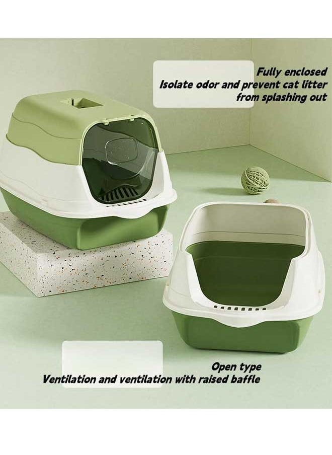 Berma Baby - Large Detachable Cat Litter Box,Fully Enclosed Cat Potty Tray with Lid Top Entry Toilet Anti-Splashing Cat Supplies with Plastic Scoop & Deodorizing Bag Easy Clean No Smell Kitty (Green) - Image 1