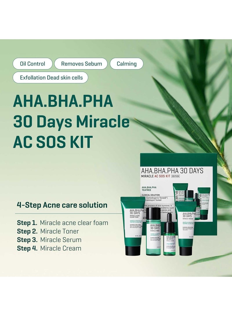 DubaiGallery مجموعة AHA BHA PHA 30Days Miracle AC SOS | تشمل تونر 1.01 أونصة + سيروم 0.33 أونصة + كريم 0.7 أونصة + رغوة 1.01 أونصة | مجموعة عناية يومية لطيفة تقشير للبشرة للتخلص من النفايات الدهنية والزيوت - Image 2