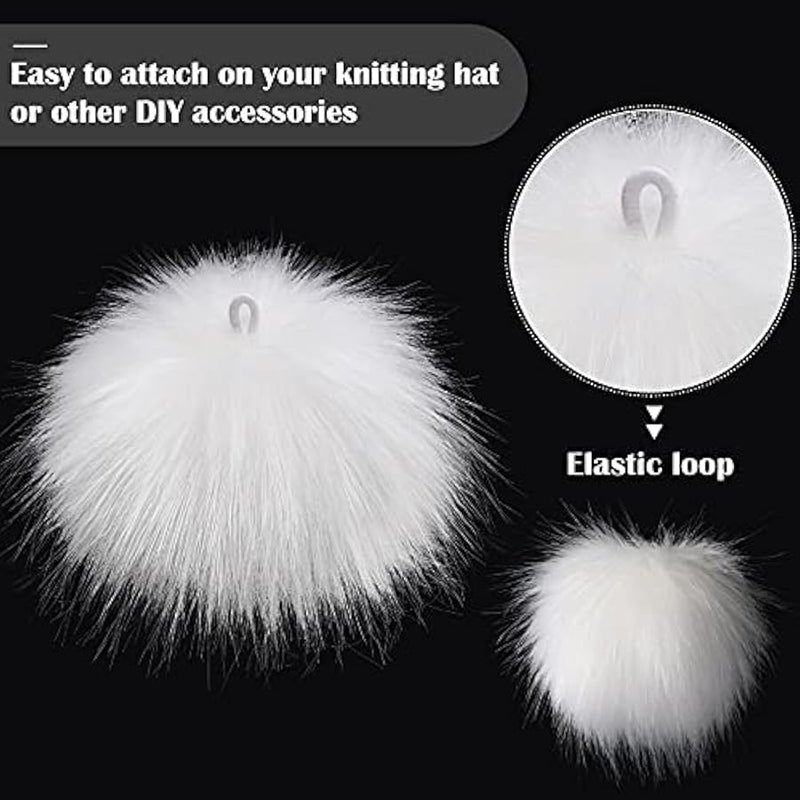 14 Pieces Hat Faux Fur Pom Pom Ball DIY Faux Fox Fur Pompom for Hats Shoes Scarves Bag Charms (White) - Image 4