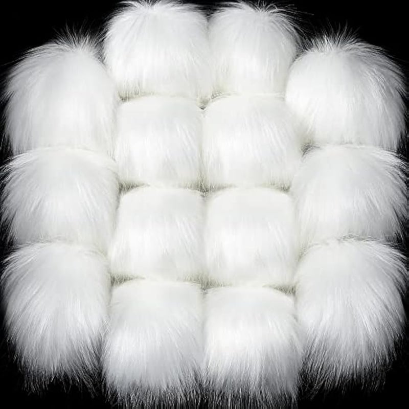 14 Pieces Hat Faux Fur Pom Pom Ball DIY Faux Fox Fur Pompom for Hats Shoes Scarves Bag Charms (White) - Image 1