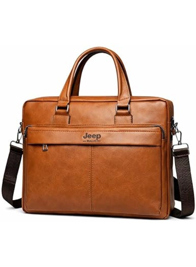 جيب حقيبة لابتوب جلدية للرجال، حقيبة كتف للعمل والجامعة، - Image 1