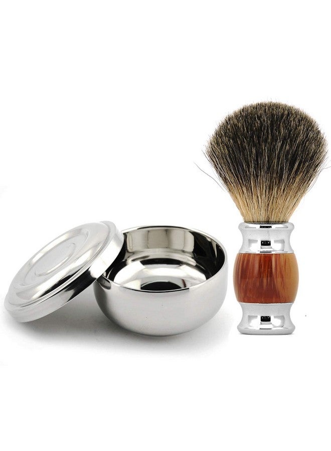 Grandslam Shaving Bowl And Brush Kit, Stainless Steel Shaving Bowl With Lid, Badger Hiar Shaving Brush, Wide Mouth, Shaving Kit For Men - Image 1