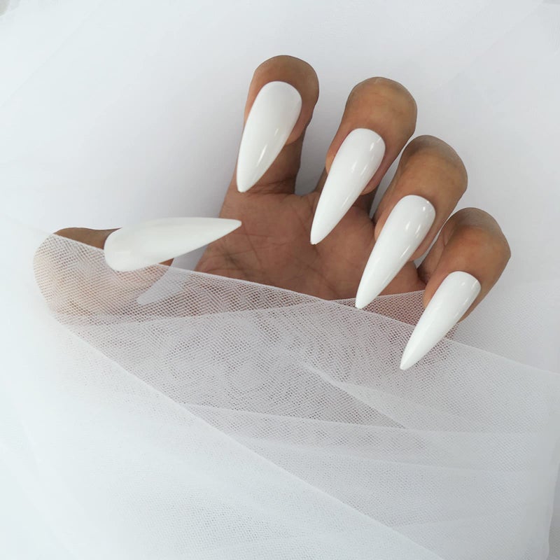 Lifextol Medium Long Stiletto Glossy Fake Nail 100PC Full Cover Acrylic Press on Nails Art Tips False Nail for Beginner Women and Girls Manicure(Whiteï¼‰ - Image 3