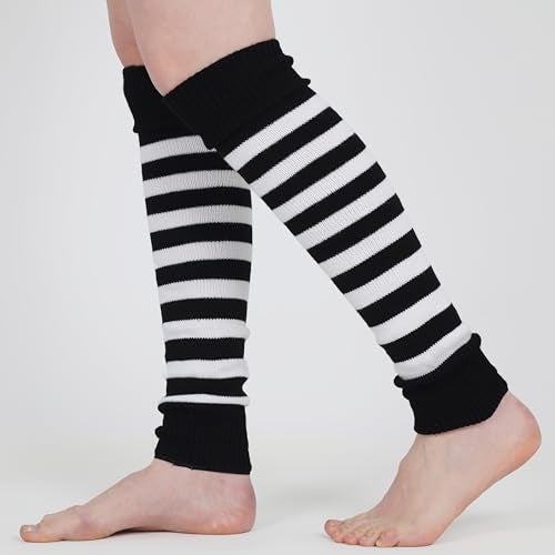 Mysocks Leg Warmers Extra Soft Stylish Fancy Winter 80s Party Dance Striped Long Legwarmers for Women Girls Ladies Striped White Black - Image 3