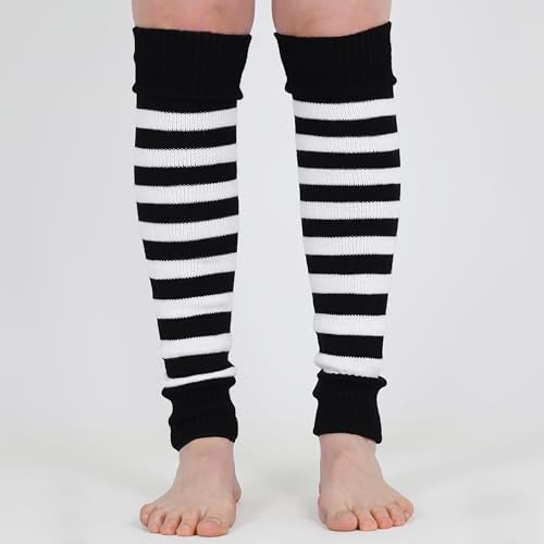 Mysocks Leg Warmers Extra Soft Stylish Fancy Winter 80s Party Dance Striped Long Legwarmers for Women Girls Ladies Striped White Black - Image 2