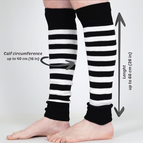 Mysocks Leg Warmers Extra Soft Stylish Fancy Winter 80s Party Dance Striped Long Legwarmers for Women Girls Ladies Striped White Black - Image 4