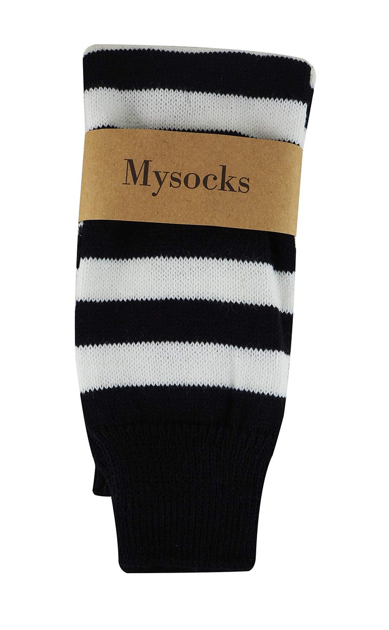 Mysocks Leg Warmers Extra Soft Stylish Fancy Winter 80s Party Dance Striped Long Legwarmers for Women Girls Ladies Striped White Black - Image 5