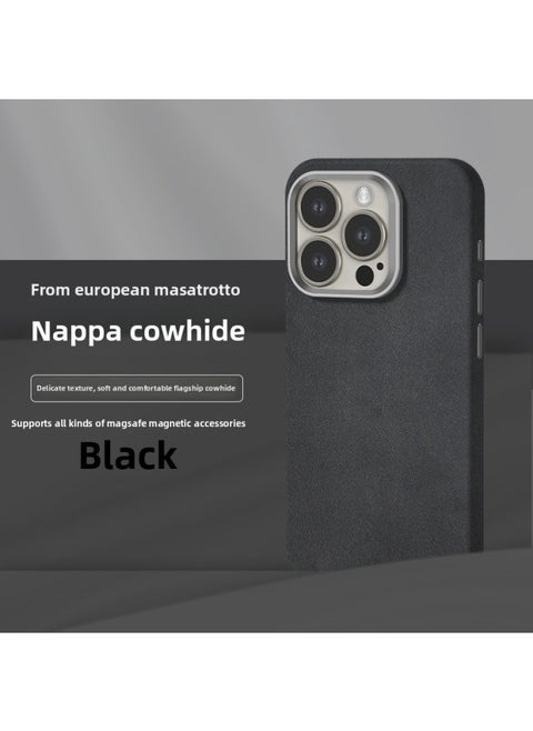 All-inclusive Fine Leather Case MagSafe Magnetic Application IPhone14pro Max Apple 15 Phone Case 13 Solid Color-Color:XYM Fine Leather Black-Applicable Model:14plus (without Packaging)