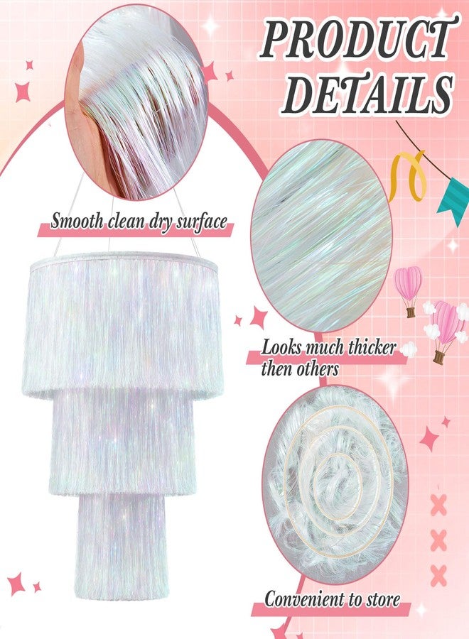 Rossesay 1 Piece Iridescent White 3 Tier Fringe Tinsel Chandelier Fringe Chandelier Decoration Birthday Bachelorette Party Decoration Iridescent Foil Shimmering for Graduation Prom Party Decor 2026 - Image 3