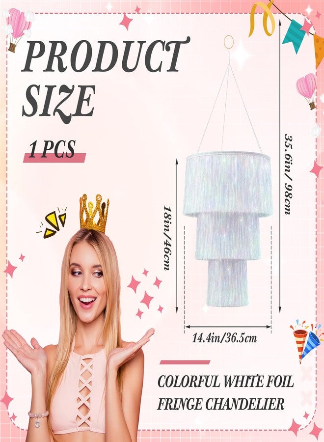 Rossesay 1 Piece Iridescent White 3 Tier Fringe Tinsel Chandelier Fringe Chandelier Decoration Birthday Bachelorette Party Decoration Iridescent Foil Shimmering for Graduation Prom Party Decor 2026 - Image 2