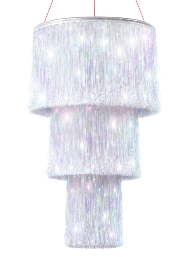 Rossesay 1 Piece Iridescent White 3 Tier Fringe Tinsel Chandelier Fringe Chandelier Decoration Birthday Bachelorette Party Decoration Iridescent Foil Shimmering for Graduation Prom Party Decor 2026 - Image 1