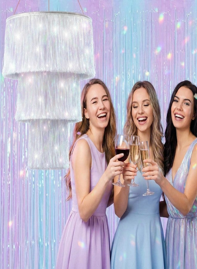 Rossesay 1 Piece Iridescent White 3 Tier Fringe Tinsel Chandelier Fringe Chandelier Decoration Birthday Bachelorette Party Decoration Iridescent Foil Shimmering for Graduation Prom Party Decor 2026 - Image 5