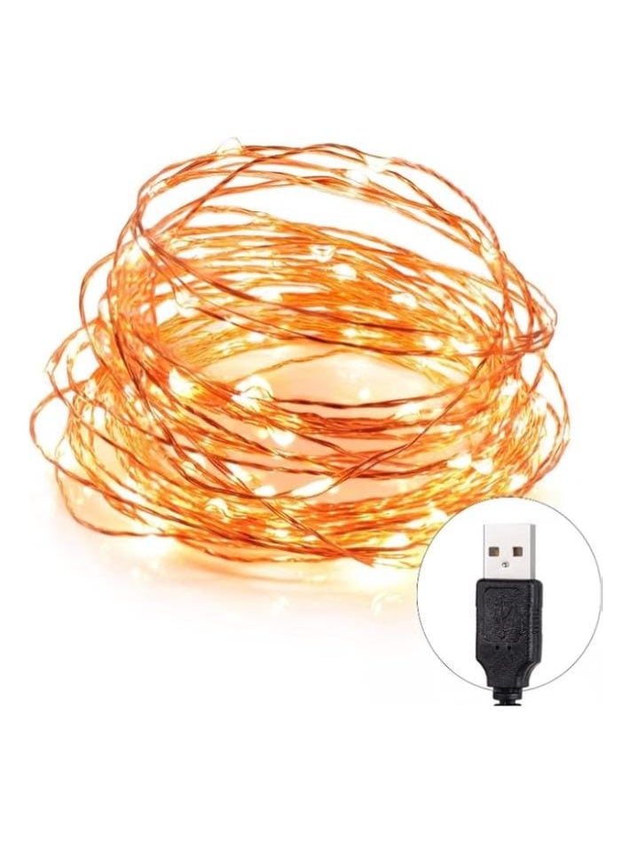 Decorative LED "icicle curtain" string lights (100 lights), warm white, 10-meter length, USB-powered. - Image 1
