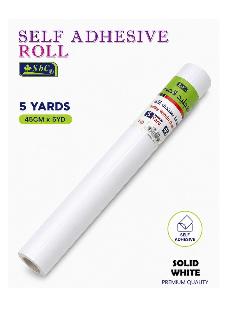 SBC 1-Piece Self Adhesive Roll Solid White 45cm x 5 Yards Size - Image 1
