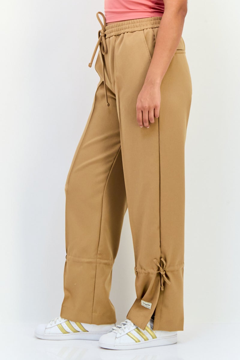 The Giving Movement Women Regular Fit Solid Wide Leg Pants, Tan - Image 2