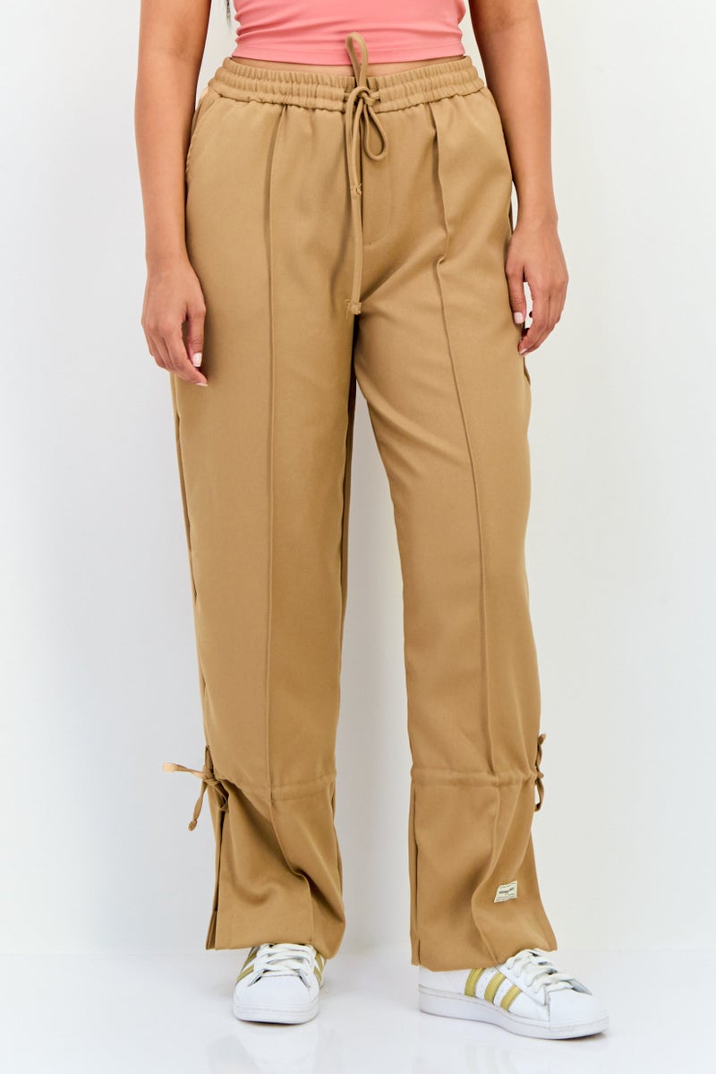 The Giving Movement Women Regular Fit Solid Wide Leg Pants, Tan - Image 1