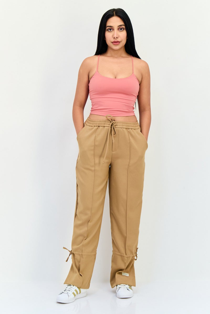The Giving Movement Women Regular Fit Solid Wide Leg Pants, Tan - Image 4