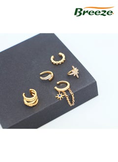 Breeze 5-Piece Women's Gold Minimalist Diamond Ear Cuffs , Clip-On Non-Piercing Cartilage Earrings for Upper Ear  - Image 3