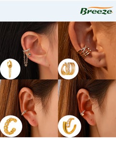 Breeze 5-Piece Women's Gold Minimalist Diamond Ear Cuffs , Clip-On Non-Piercing Cartilage Earrings for Upper Ear  - Image 1
