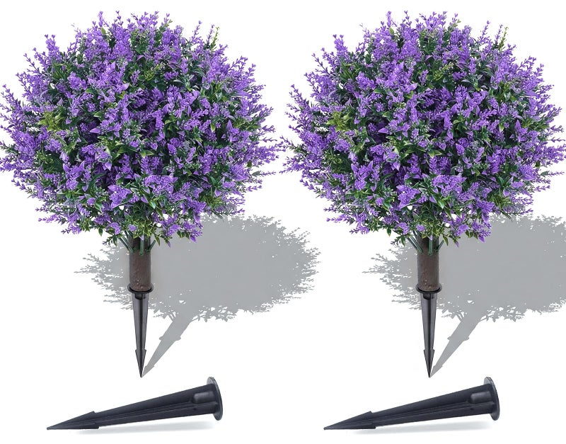 PATIO CHOICE Artificial Topiary Boxwood Ball Trees with Lavender Set of 2 22" Artificial Faux Plants Realistic Bushes Fake Shrubs Decorations for Outdoor Indoor Front Porch Garden (Lavender, 22in) - Image 1