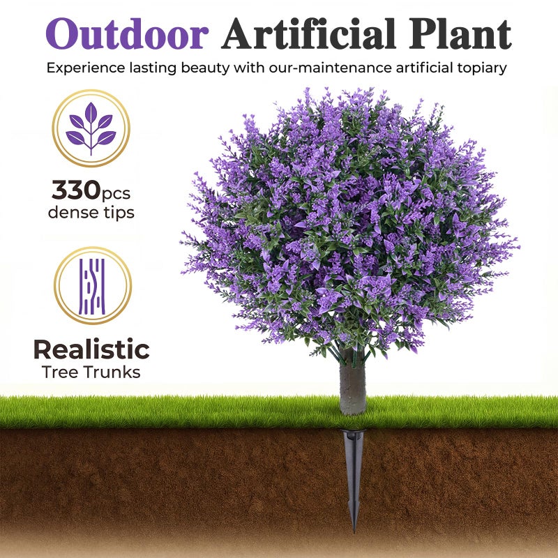 PATIO CHOICE Artificial Topiary Boxwood Ball Trees with Lavender Set of 2 22" Artificial Faux Plants Realistic Bushes Fake Shrubs Decorations for Outdoor Indoor Front Porch Garden (Lavender, 22in) - Image 2