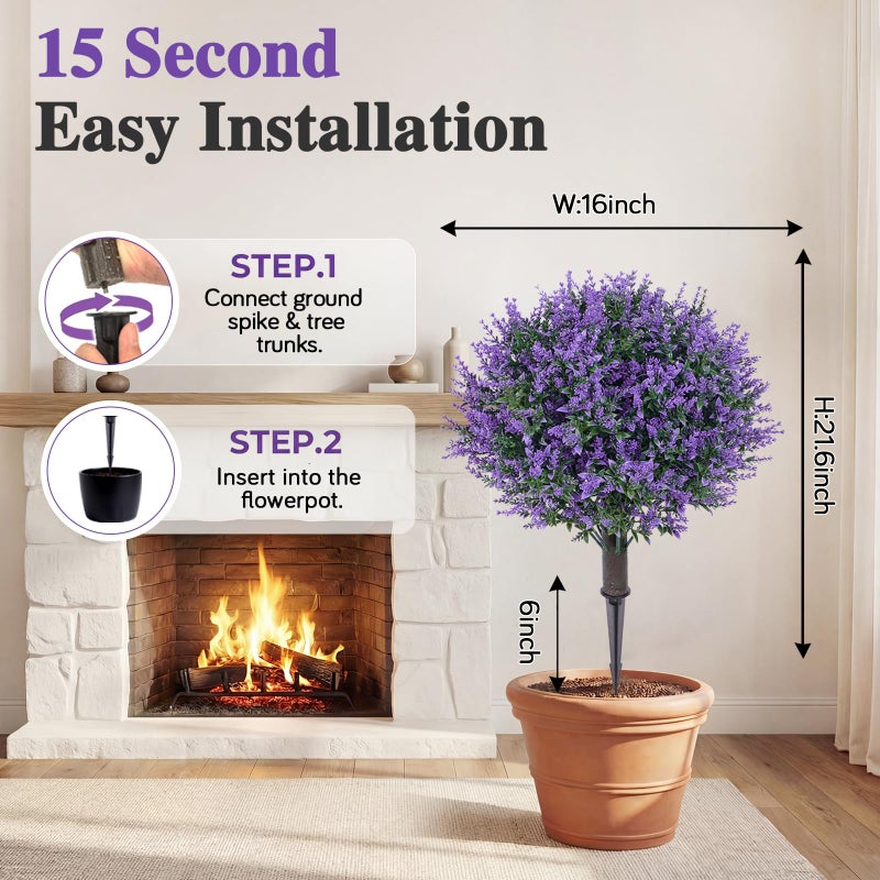 PATIO CHOICE Artificial Topiary Boxwood Ball Trees with Lavender Set of 2 22" Artificial Faux Plants Realistic Bushes Fake Shrubs Decorations for Outdoor Indoor Front Porch Garden (Lavender, 22in) - Image 3