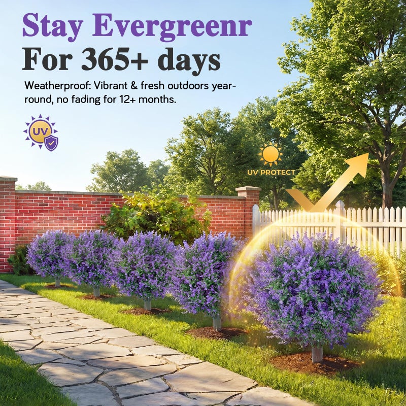 PATIO CHOICE Artificial Topiary Boxwood Ball Trees with Lavender Set of 2 22" Artificial Faux Plants Realistic Bushes Fake Shrubs Decorations for Outdoor Indoor Front Porch Garden (Lavender, 22in) - Image 5