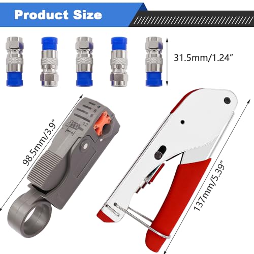 mxuteuk RG59 RG6 Coax Cable Crimper Tool Kit Coaxial Compression Tool Fitting Wire Stripper With 25pcs F Type RG6 Compression Connectors - Image 4