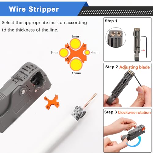 mxuteuk RG59 RG6 Coax Cable Crimper Tool Kit Coaxial Compression Tool Fitting Wire Stripper With 25pcs F Type RG6 Compression Connectors - Image 3