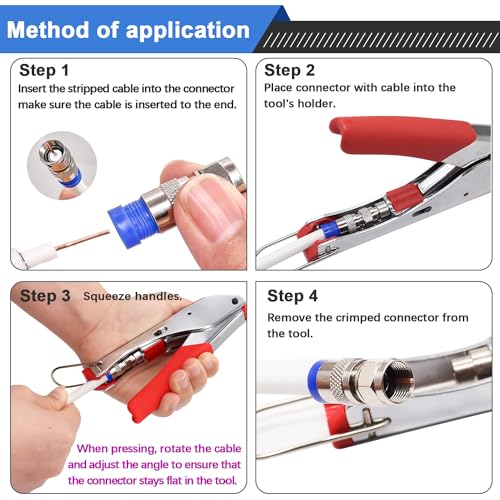 mxuteuk RG59 RG6 Coax Cable Crimper Tool Kit Coaxial Compression Tool Fitting Wire Stripper With 25pcs F Type RG6 Compression Connectors - Image 2