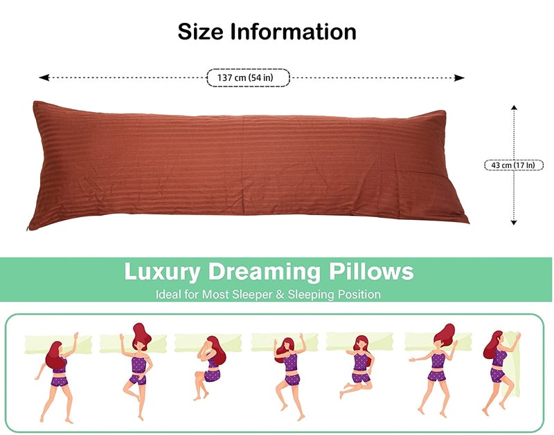 PAPAYA Ultra Soft Body Pillow Long Side Sleeper Pillows for Use During Pregnancy - Cotton Soft Brown Stripes Cover Shell with Soft Virgin Filling (Single Pack) with Cover - Image 2