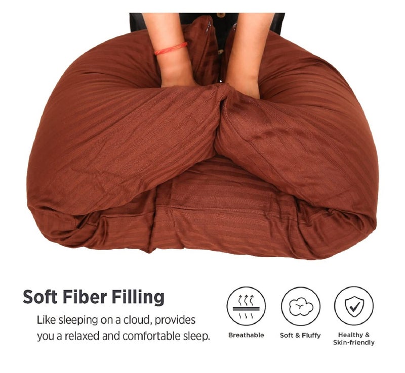 PAPAYA Ultra Soft Body Pillow Long Side Sleeper Pillows for Use During Pregnancy - Cotton Soft Brown Stripes Cover Shell with Soft Virgin Filling (Single Pack) with Cover - Image 3
