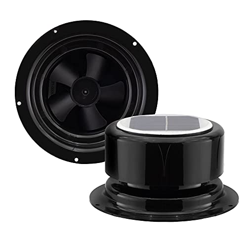 RecPro RV Solar Ventilation Fan  Solar Powered Ceiling Vent with Fan  For RV Marine Camper Shed Trailer Black