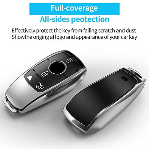 Autophone Compatible with Mercedes Benz Key Fob Cover with Keychain,Soft TPU 360 Degree Protection Key Shell Case for 2017-2023 E-Class 2018-2021 S-Class 2019-2023 A-Class C-Class G-Class (Silver) - Image 3