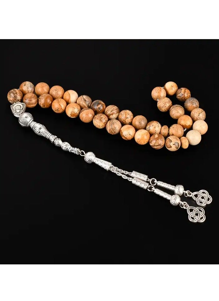 Hilalful HilalFul Prayer Beads - Picture Jasper | Natural Stone | Rosary Beads for Dhikr, Prayer For Adults | Islamic Gift Eid, Ramadan, Wedding, Anniversary, Birthday | 33 Beads  - Image 3
