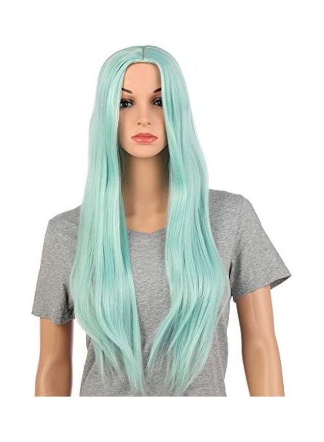 ون دور باروكة شعر مستعار من الشعر الصناعي بتصفيف مستقيم طويل أزرق 14بوصة