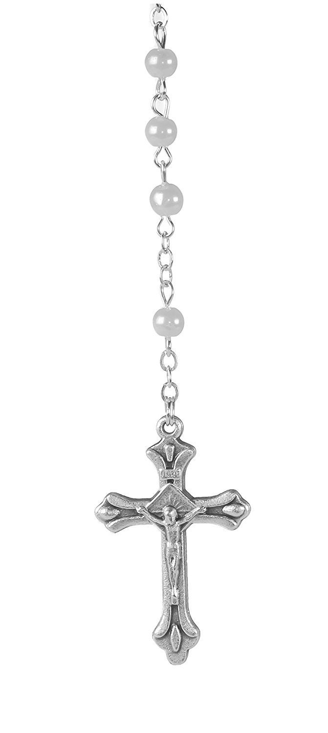 McVan WHITE GUARDIAN ANGEL CRIB MEDAL & ROSARY SET BABY INFANT GIRLS BOYS CHILDRENS CHRISTENING BAPTISM - Image 2