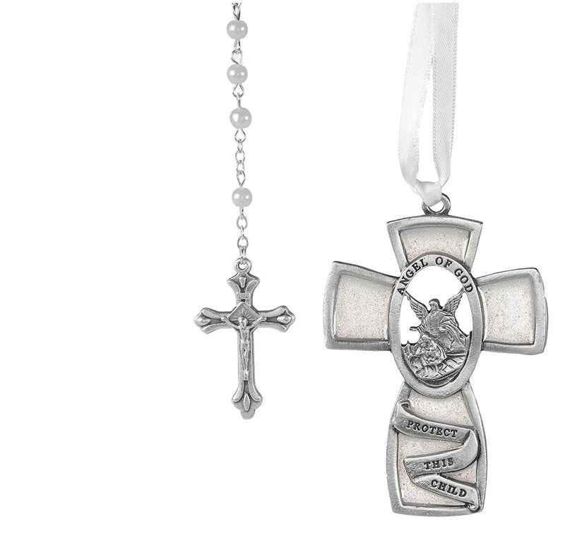 McVan WHITE GUARDIAN ANGEL CRIB MEDAL & ROSARY SET BABY INFANT GIRLS BOYS CHILDRENS CHRISTENING BAPTISM - Image 4